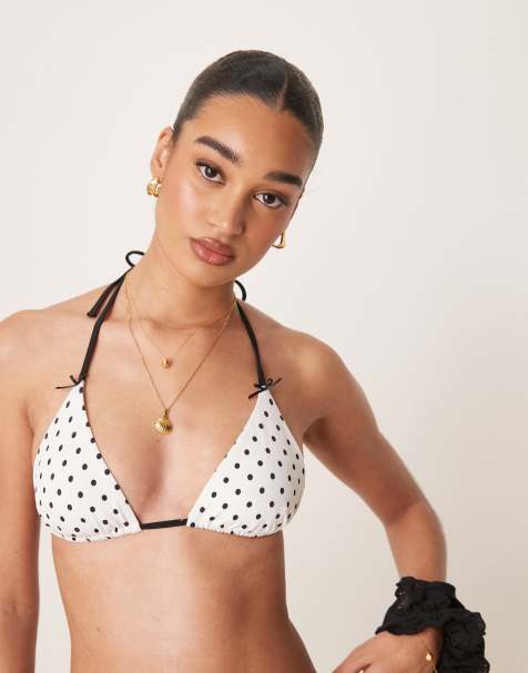 Free Society polka dot triangle bikini top in white - view 1