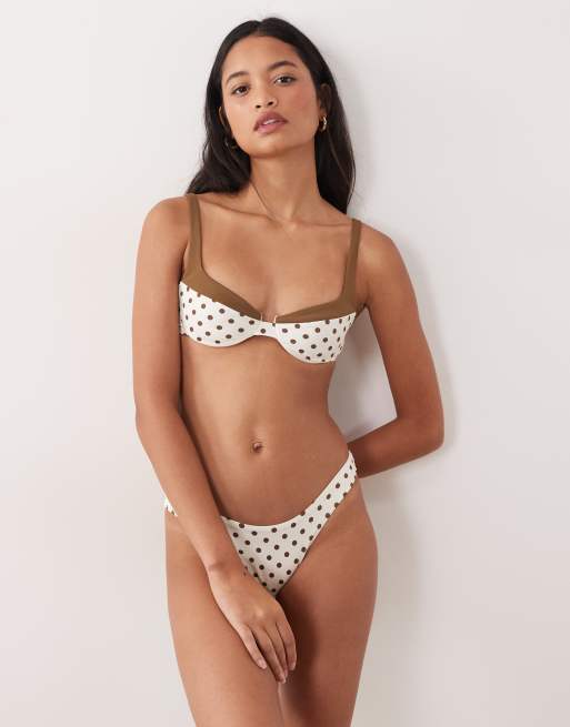 Free Society polka dot underwire bikini top in brown and cream, 4 of 4