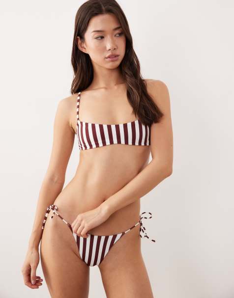 Free Society - Rødbrunt bikinisæt med bralette og striber - view 1