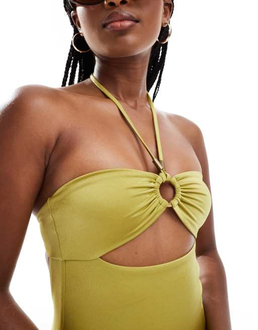 Free Society ring front cut out bandeau swimsuit in high shine