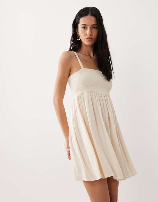 Free Society - Robe de plage courte froncée - Crème, 3 de 4