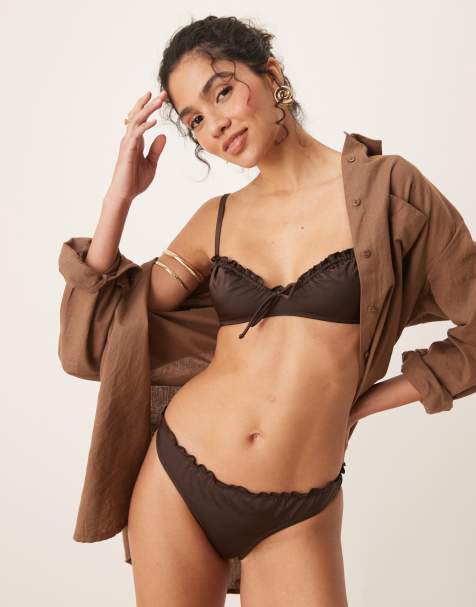 Free Society ruched bikini bottom in dark brown - view 1
