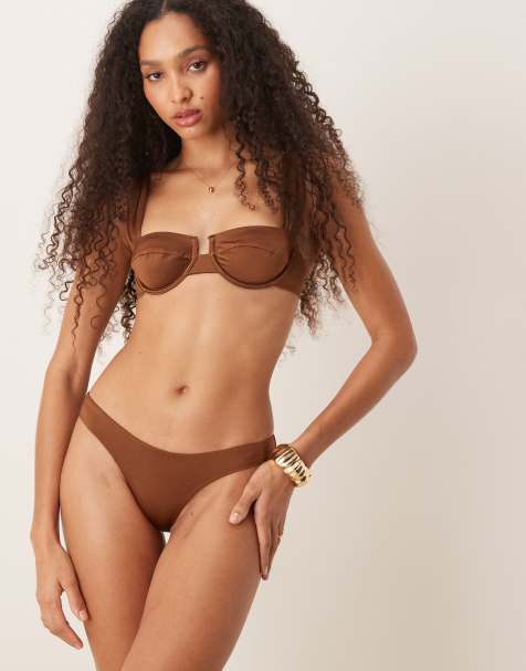 Free Society ruched side bikini bottom in brown - view 1