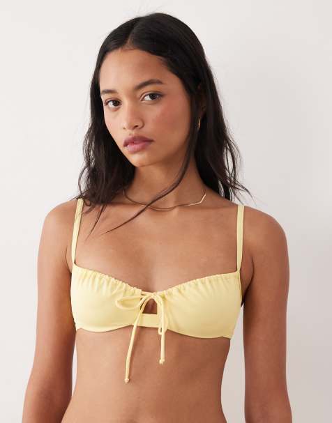 Free Society ruched underwire bikini top in butter yellow