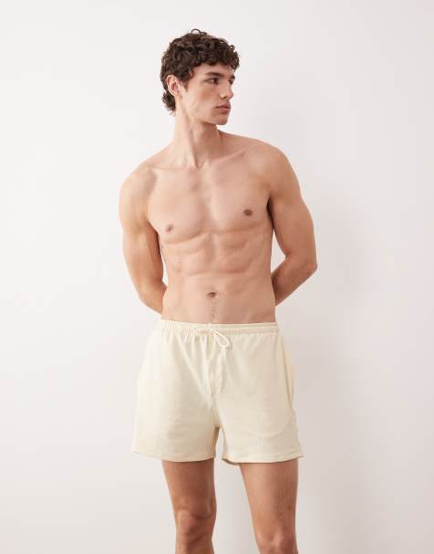 Free Society seersucker swim shorts in beige - view 1