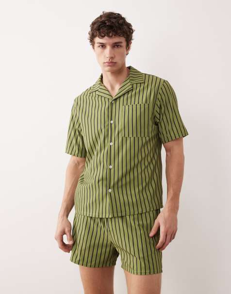 Free Society short sleeve beach shirt in green stripe - view 1