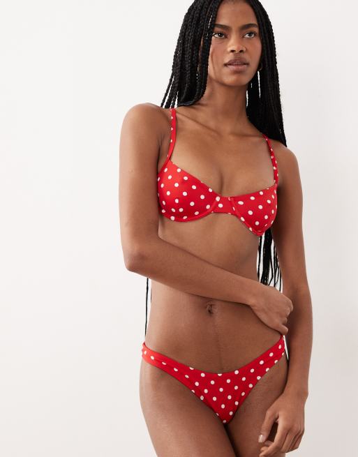Free Society - Slip bikini a vita alta rosso a pois, 4 di 4