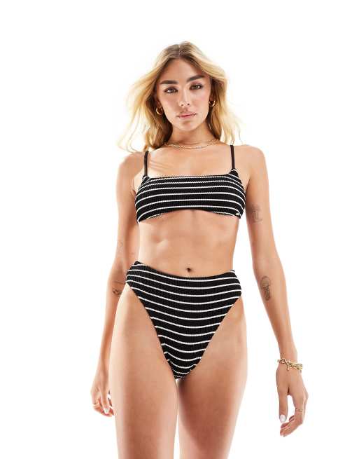 Free Society - Sort cropped bikinitop i krølstof med striber, 2 af 4
