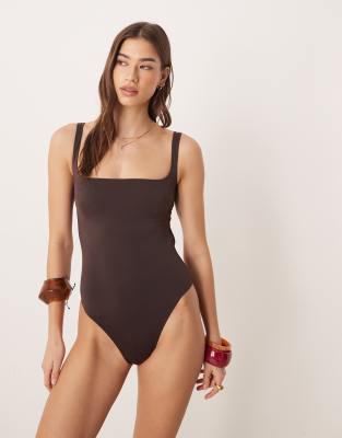 Free Society Square Neck Swimsuit In Brown