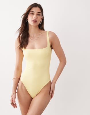 Free Society Square Neck Swimsuit In Yellow