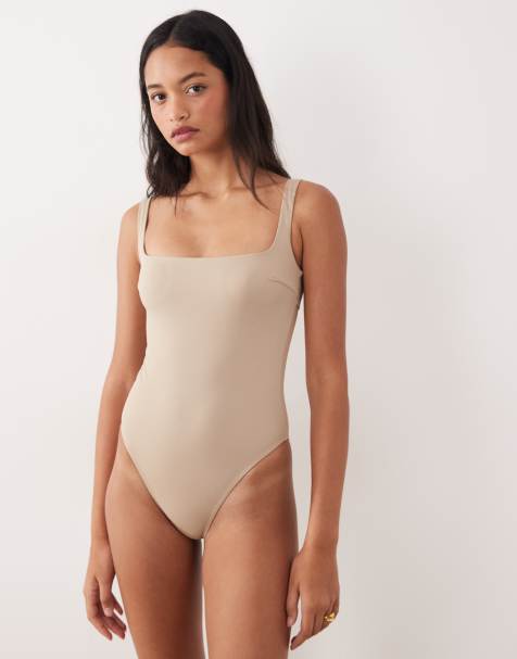 Free Society square neck swimsuit in coffee - view 1