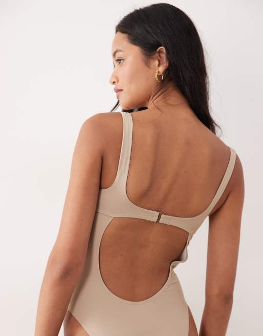 Free Society square neck swimsuit in coffee, 4 of 4