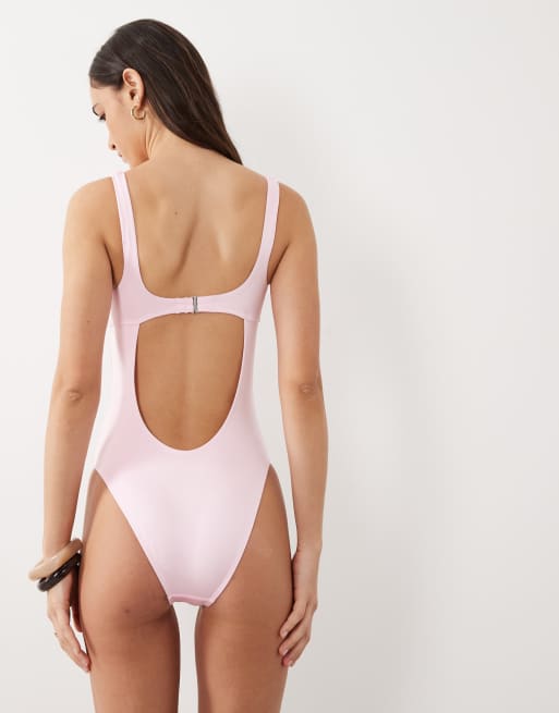 Free Society square neck swimsuit in pink, 4 of 4