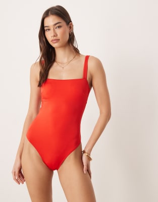 Free Society Square Neck Swimsuit In Red