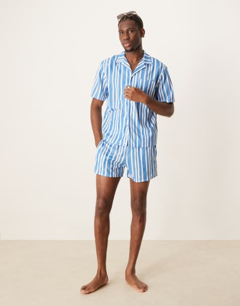 Free Society stripe swim co-ord in blue - view 1