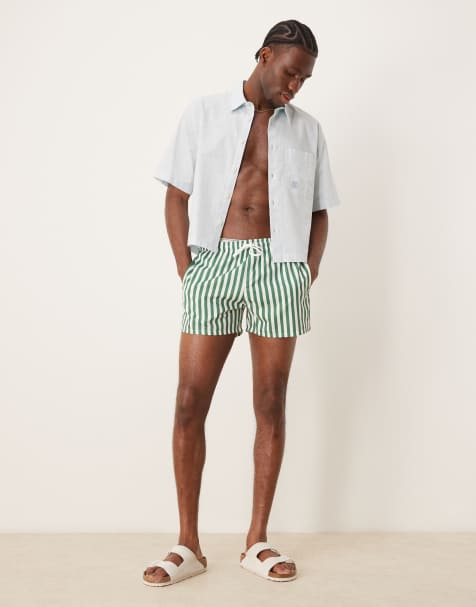 Free Society stripe swim shorts in green - view 1