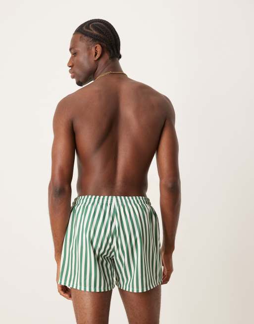 Free Society stripe swim shorts in green ASOS