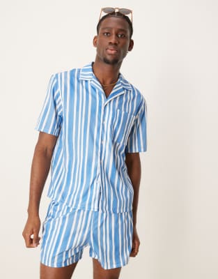 striped short sleeve beach shirt in blue