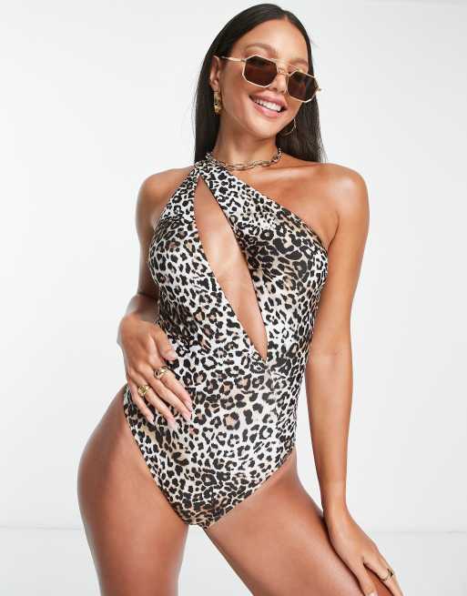 One shoulder deals leopard swimsuit