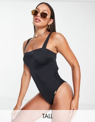 Free Society Tall square neck swimsuit in black - ASOS Price Checker