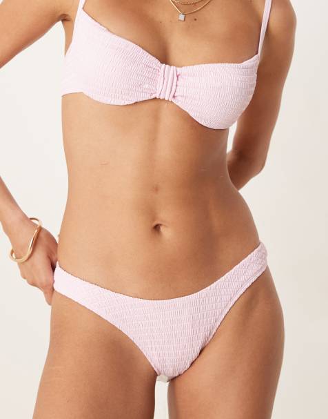 Free Society textured high leg bikini bottom in pink