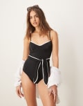 [Free Society] Free Society tie front underwire swimsuit in black and white-Multi 6 Black and white