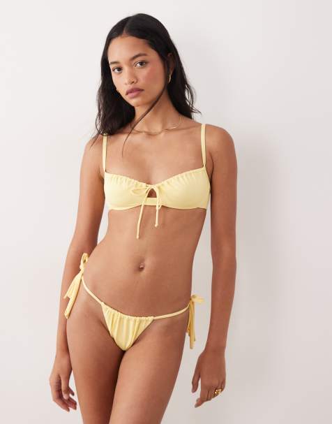 Free Society tie side bikini bottoms in butter yellow - view 1