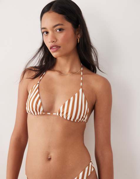 Free Society - Top bikini a triangolo a righe color mou - view 1