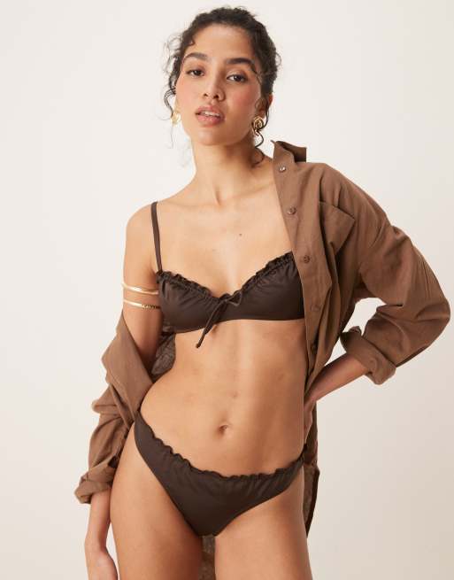 Free Society - Top bikini arricciato marrone scuro
