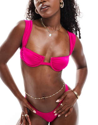 Free Society - Top bikini arricciato rosa jazz con ferretto - view 1
