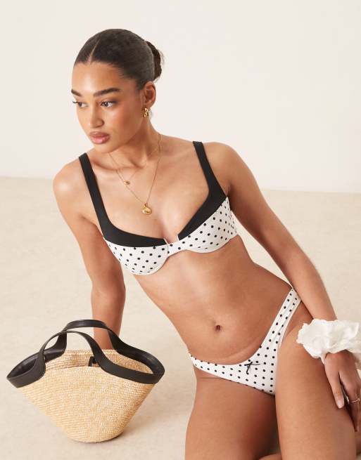 Free Society - Top bikini bianco a pois con ferretto