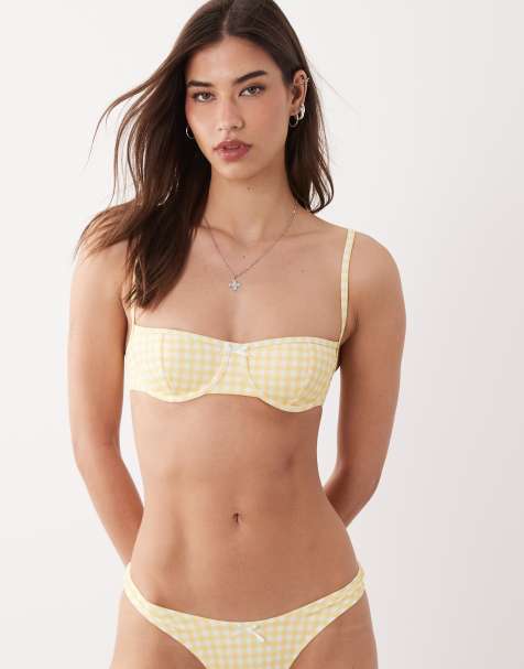 Free Society - Top bikini giallo chiaro a quadretti con ferretto - view 1