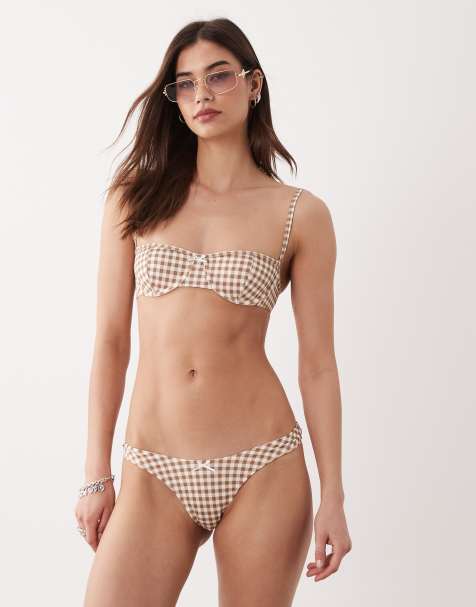 Free Society - Top bikini marrone a quadretti con ferretto - view 1