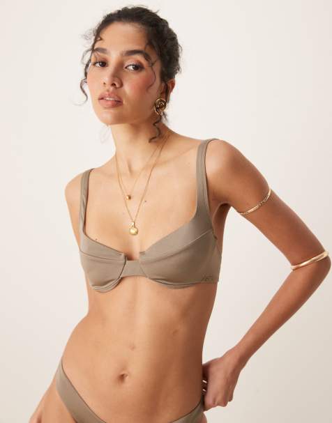 Free Society - Top bikini verde oliva con ferretto - view 1