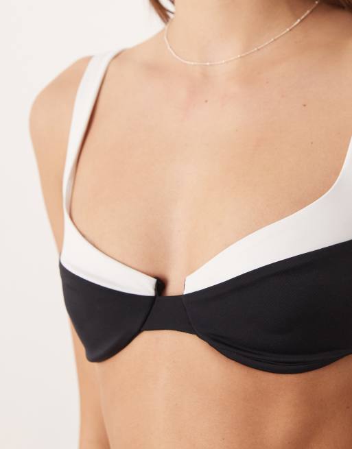 Free Society underwire bikini top with contrast trim in black, 3 of 4
