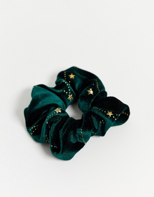 Freedom at Topshop velvet scrunchie in green and gold