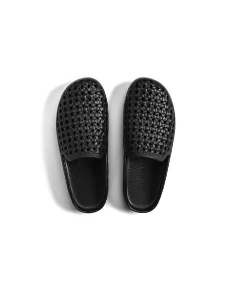 Freedom Moses Black clogs with rattan shape holes in black - view 1