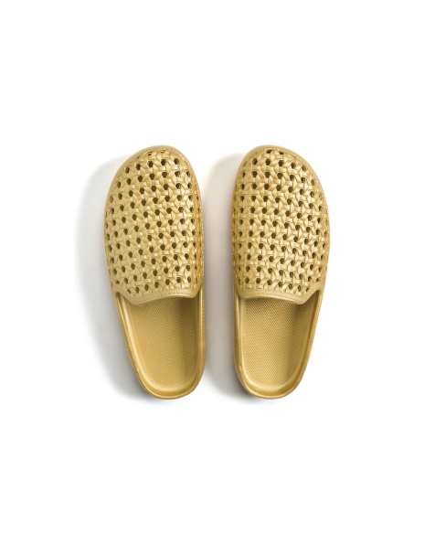 Freedom Moses Metallic gold clogs with rattan shape holes in metallic gold - view 1