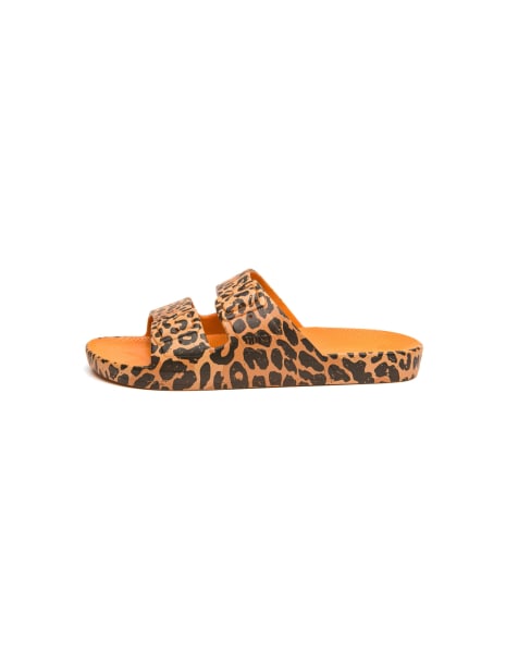 Freedom Moses Scented sliders in orange leopard print in sol - view 1