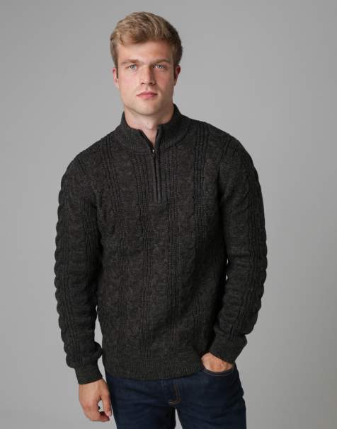 French Connection 1/2 zip cable knit jumper in charcoal - view 1