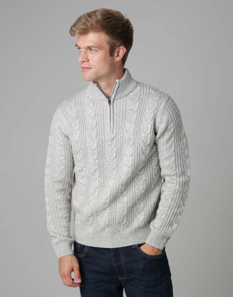 French Connection 1/2 zip cable knit jumper in ecru - view 1