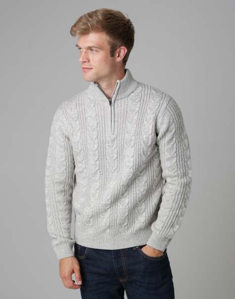 French Connection 1/2 zip cable knit jumper in ecru - view 1