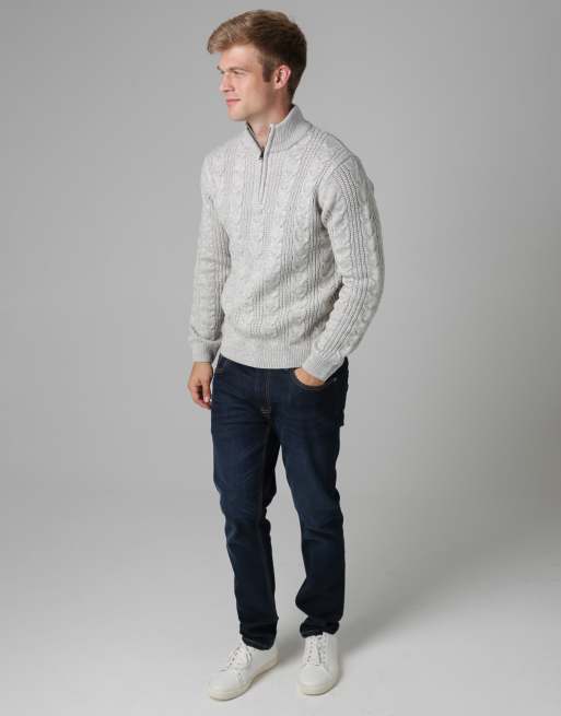 French Connection 1/2 zip cable knit jumper in ecru, 3 of 4