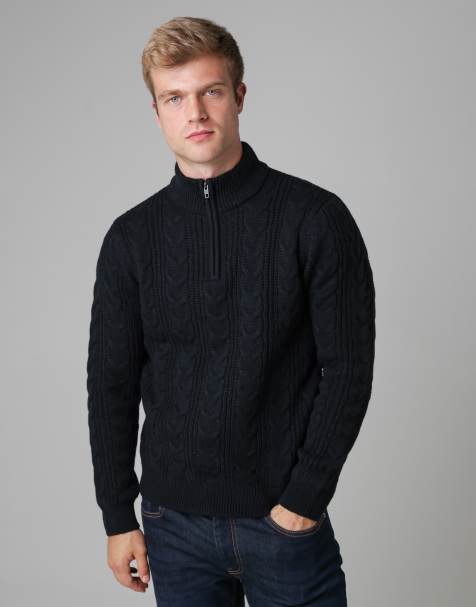 French Connection 1/2 zip cable knit jumper in navy - view 1