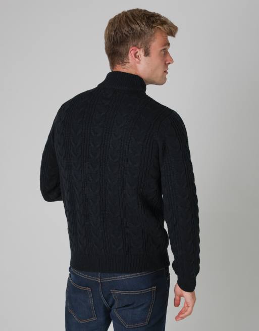 French Connection 1/2 zip cable knit jumper in navy, 2 of 4