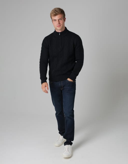 French Connection 1/2 zip cable knit jumper in navy, 3 of 4