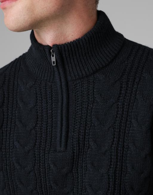 French Connection 1/2 zip cable knit jumper in navy, 4 of 4