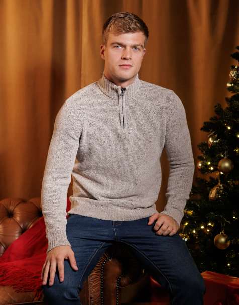 French Connection 1/2 zip chenille knit jumper in light grey - view 1