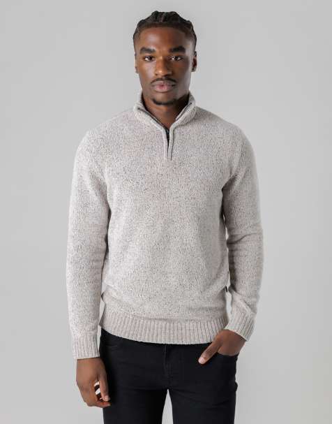 French Connection 1/2 zip chenille knit jumper in light grey