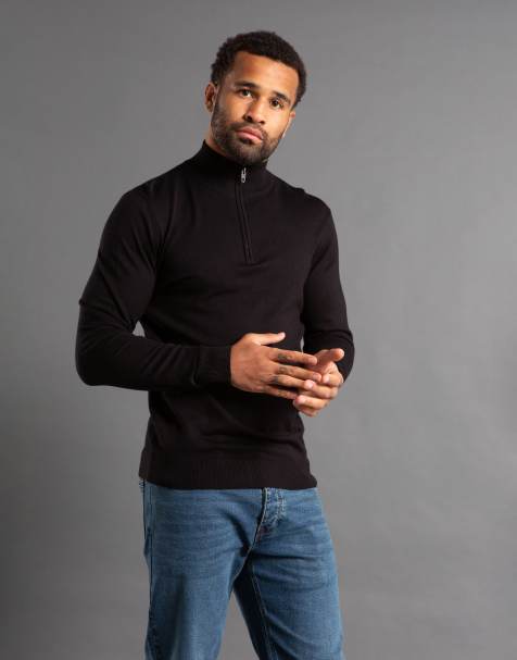 French Connection 1/2 zip knitted jumper in black